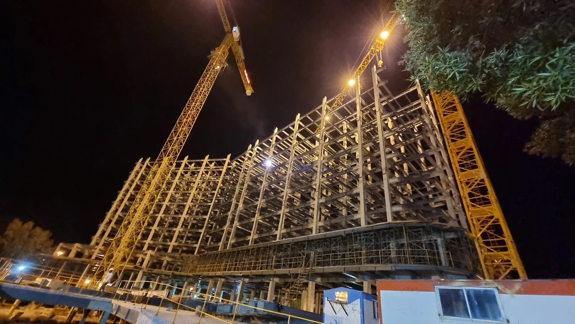 Construction operations on an active building site